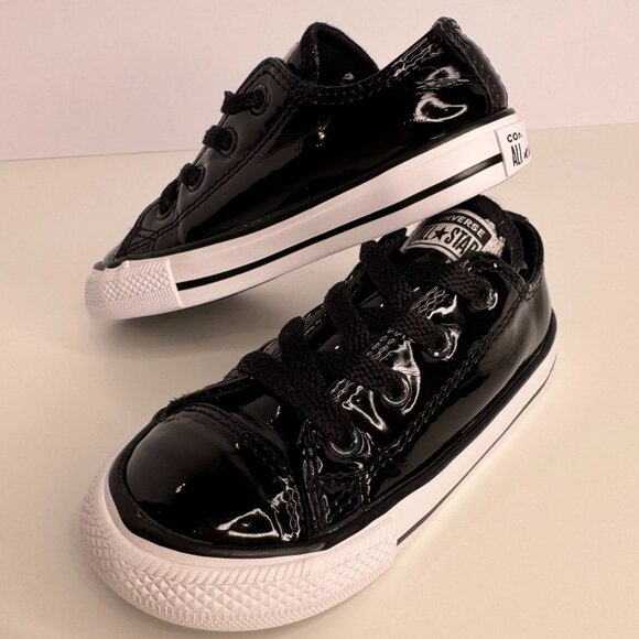 Converse All Star Girl Patent Leather Sneakers Black‎ Child Kid Size 8 - Picture 9 of 9